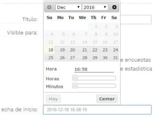 Figura 13. Uso de datetimepicker para la introducción de fechas 