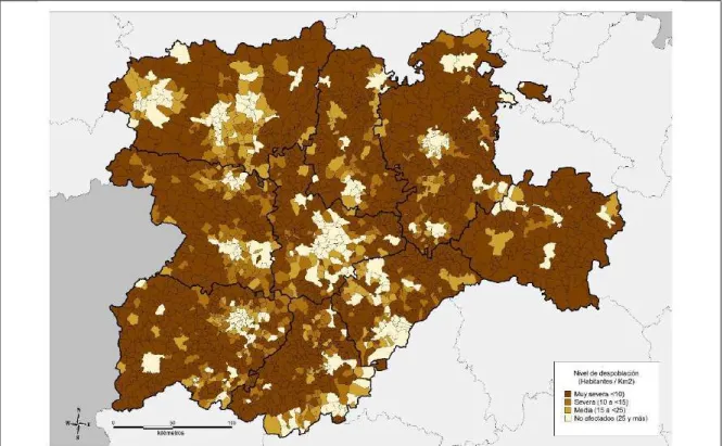 FIGURA 1.7 MAPA MUNICIPAL DEL TERRITORIO AFECTADO POR LA DESPOBLACIÓN EN 2015 