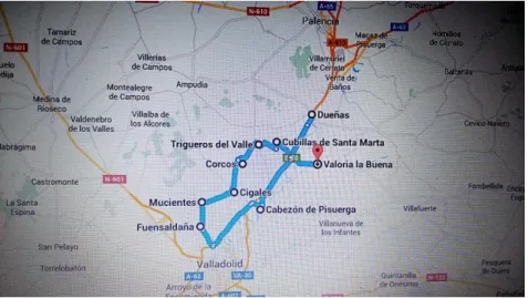 FIGURA 3.2. Mapa de los pueblos que integran la Ruta del Vino de la DO Cigales 