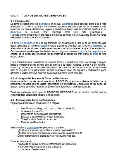 3.1. Introducción: - Cap.3 Toma De Decisiones Gerenciales