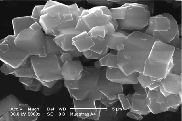 Figura 18.- Imagen del microscopio electrónico de barrido de un cristal de zeolita A4  pura