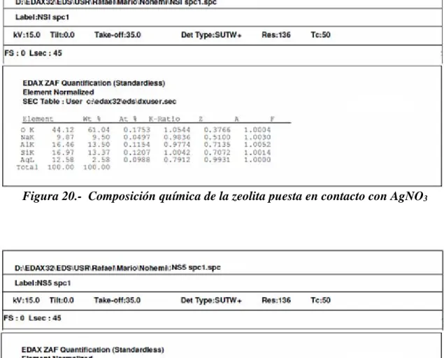 Figura 21.- Composición química de la zeolita puesta en contacto con AgNO 3  +TT 