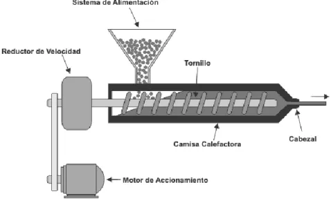 Figura 2. Partes internas básicas de un extrusor. 