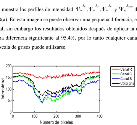 Figura  11. Perfiles de intensidad de todos los canales y escala de gris. 