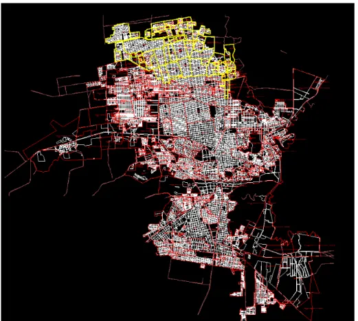 Mapa de Hermosillo hacia el año 2000 sectorizado por colonias. 