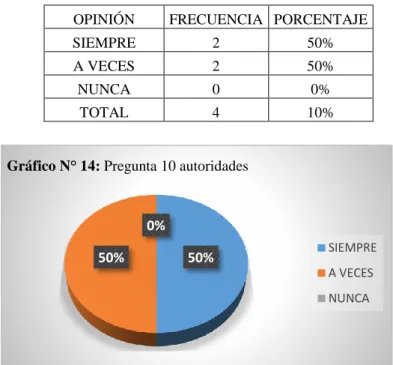 Gráfico N° 14: Pregunta 10 autoridades