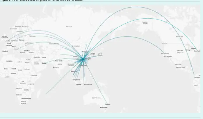 Figure 1.4 :  Selected flights in and out of Wuhan