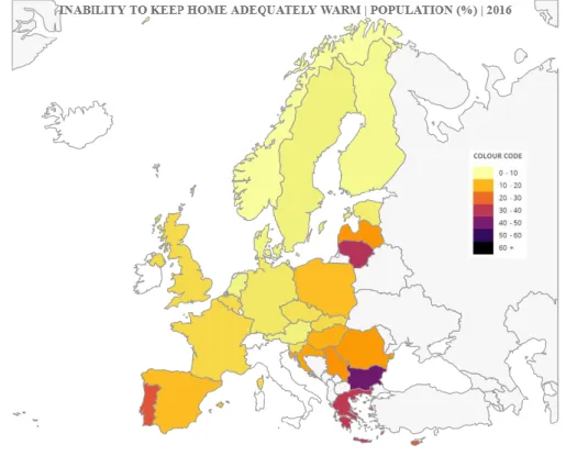 Figure 4 Map of 'Inability to keep home adequately warm'. Data source: EU-SILC 2016 