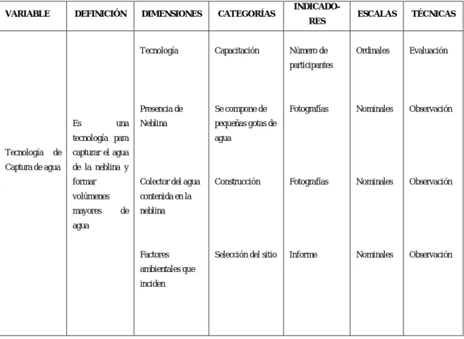 Tabla 2. Variable independiente 