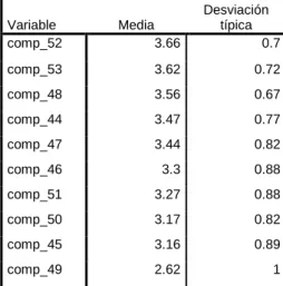 Tabla 22.  Media y desviación estándar de competitividad 