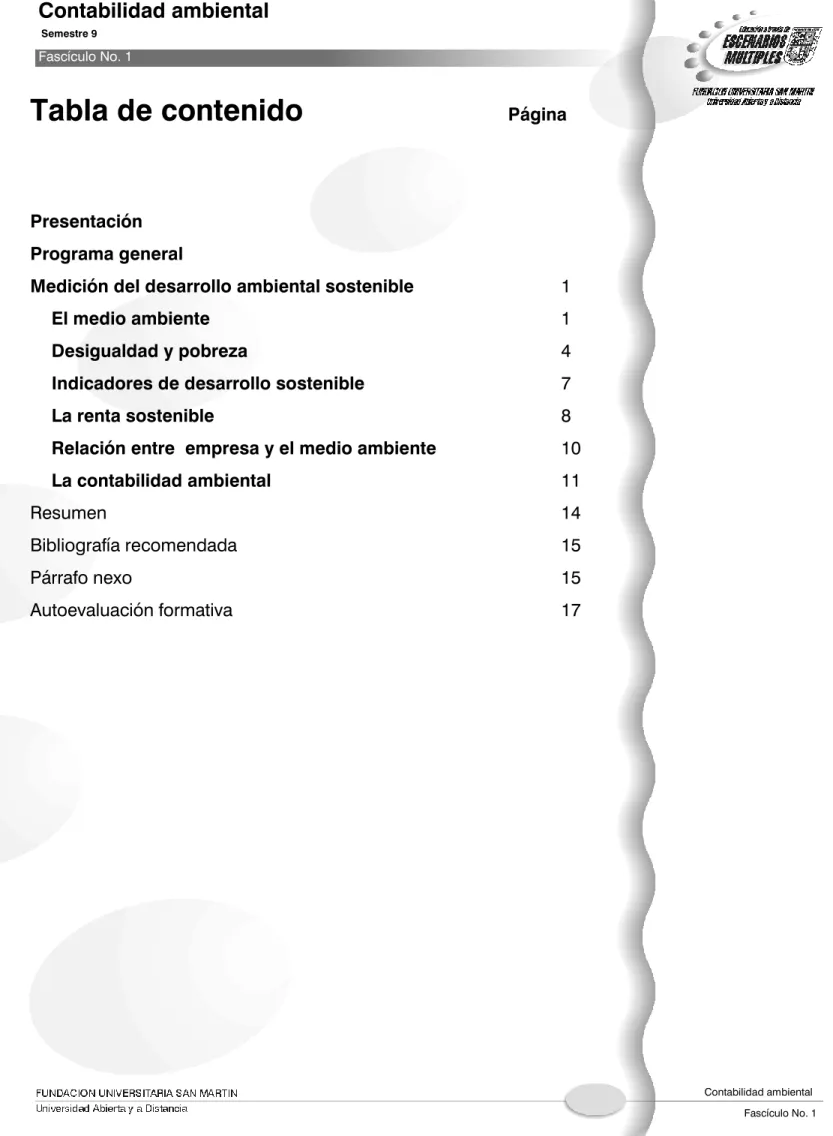 Tabla de contenido Página 