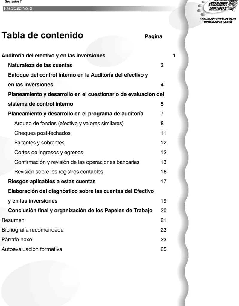 Tabla de contenido Página 