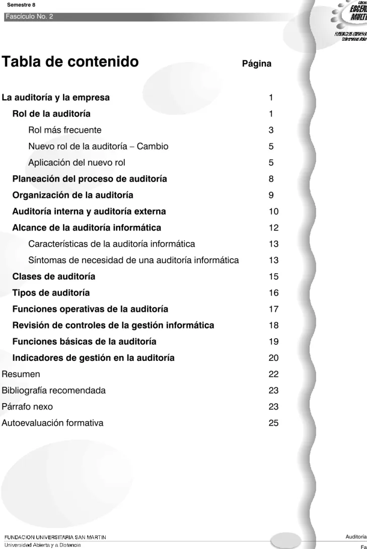 Tabla de contenido Página 