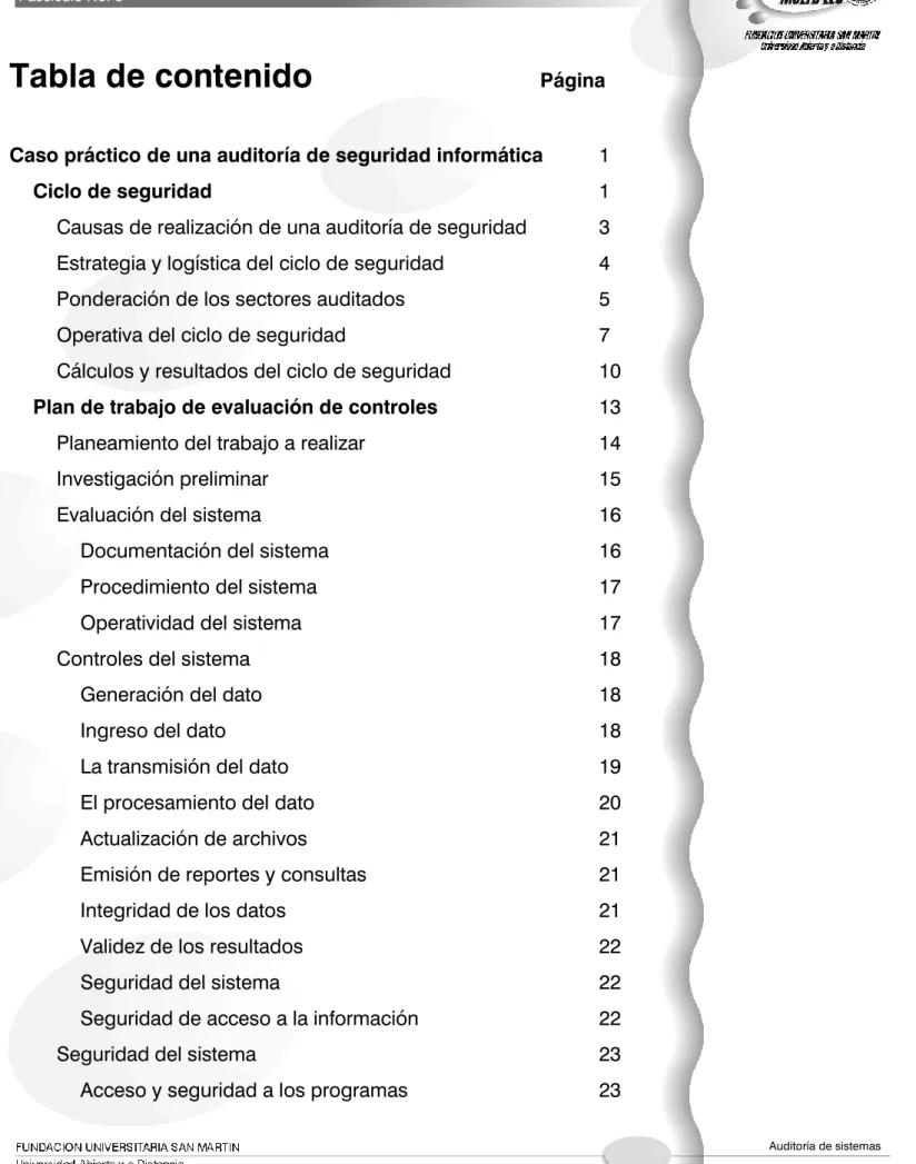 Tabla de contenido Página 