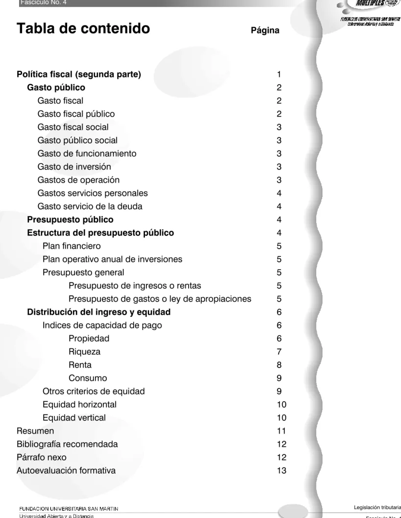 Tabla de contenido Página 