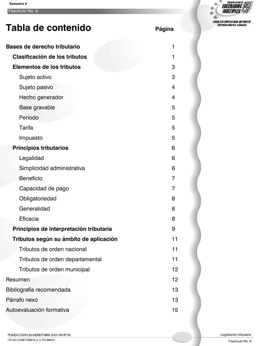 Tabla de contenido Página 