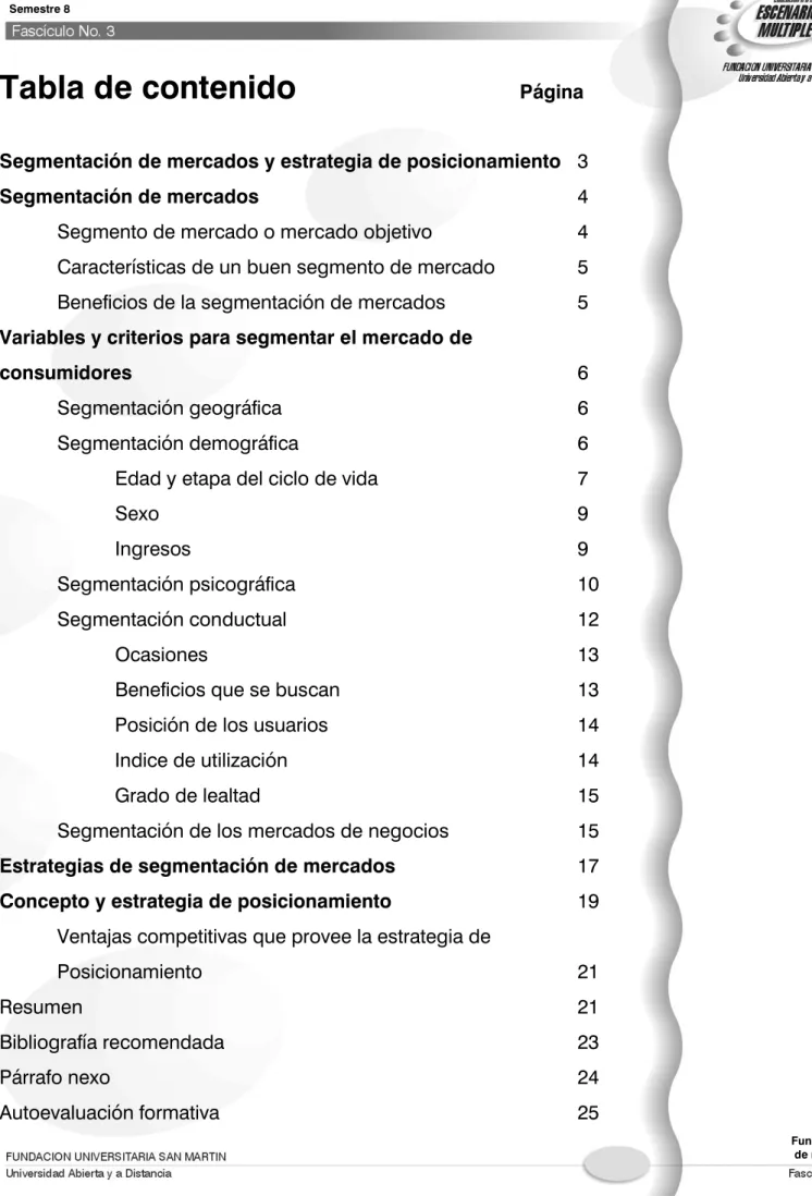 Tabla de contenido Página 
