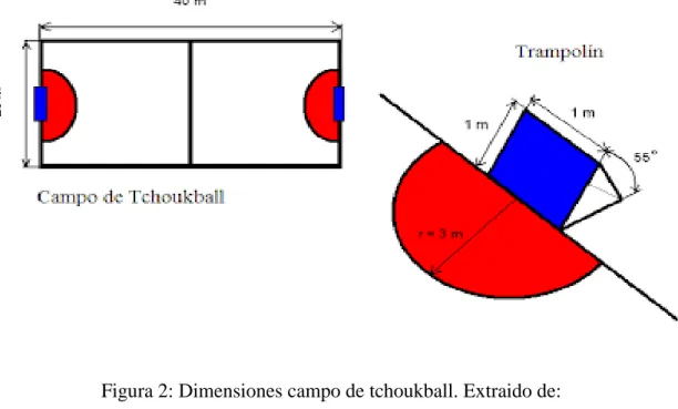 Figura 2: Dimensiones campo de tchoukball. Extraido de: 