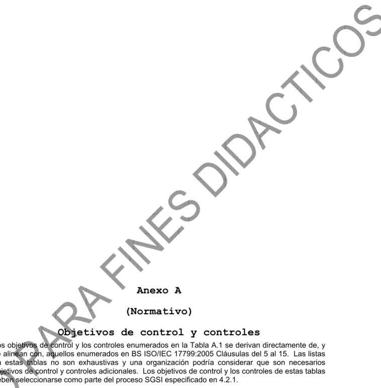 Tabla A.1 – Objetivos de control y controles 