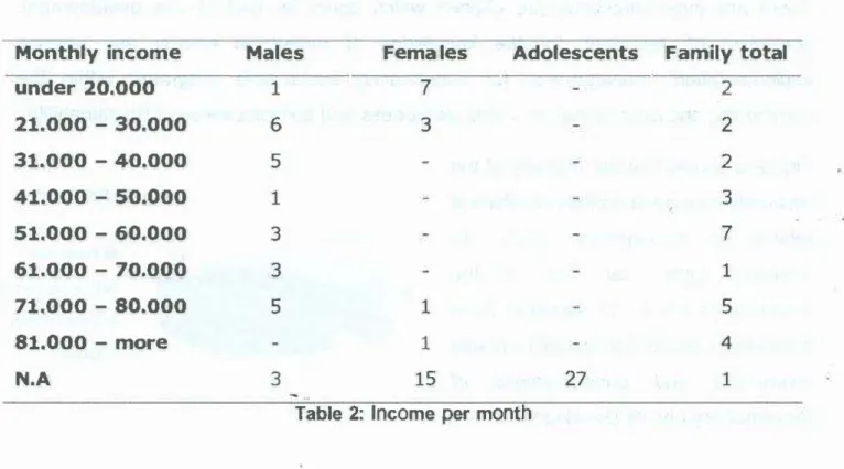 Table 2:  lncome per  month 