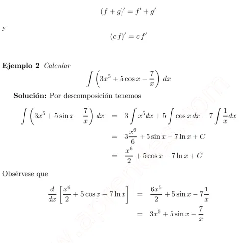 Tabla de primitivas inmediatas