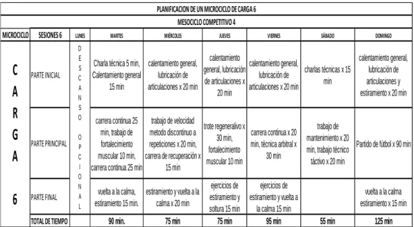 TABLA N° 3 EJEMPLO DE UN MICROCICLO 