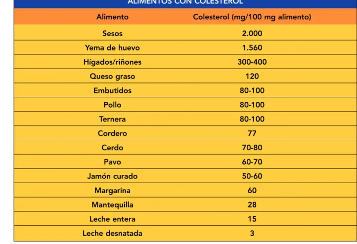 Figura 4.4. Alimentos que contienen colesterol.