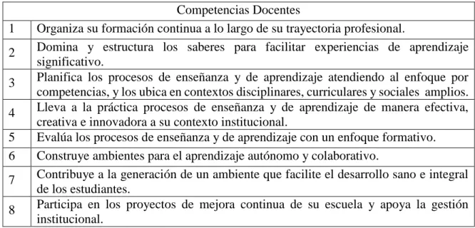Tabla 2.4 Competencias Docentes 
