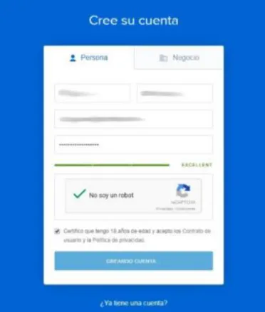 Ilustración 7: Pantalla de registro Coinbase. 