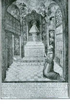 Fig. 12. El P. Nicolás Factor rezando a  la Virgen de Atocha en su capilla. 