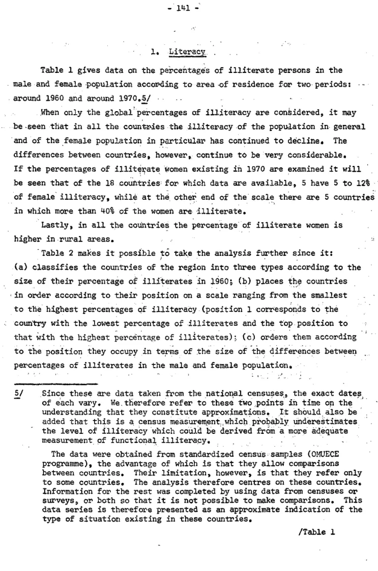 Table 1 gives data on the percentages of illiterate persons in the 