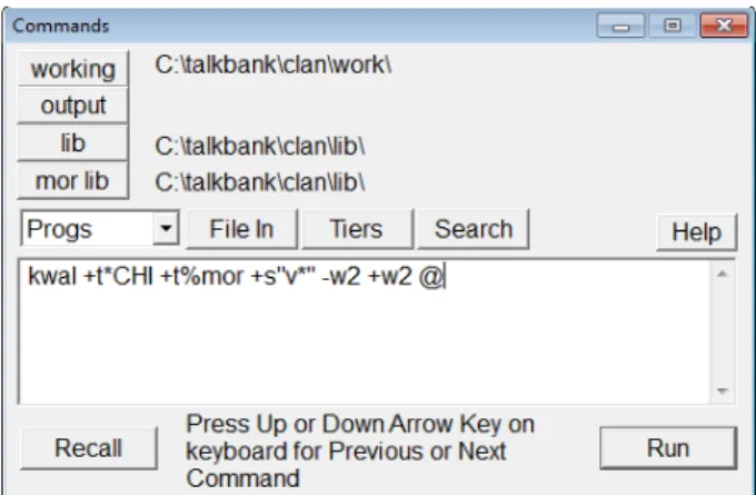 Figure 3.  KWAL command string on the basis of the  keyword ‘verb’ 