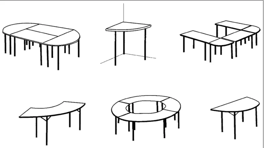 ILLUSTRATION 2-11 Most restaurant banquet tables are made to be modular. They can be fit together in various patterns, as needed.