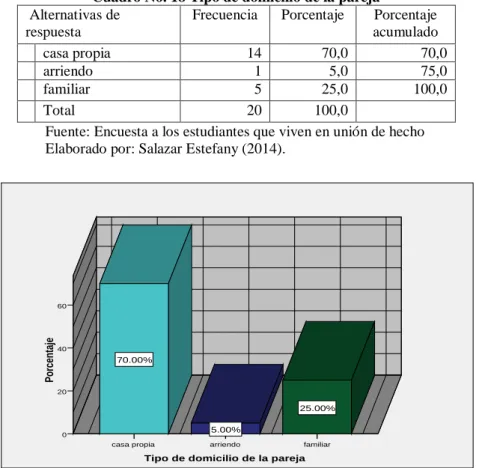 Cuadro No. 18 Tipo de domicilio de la pareja   Alternativas de 