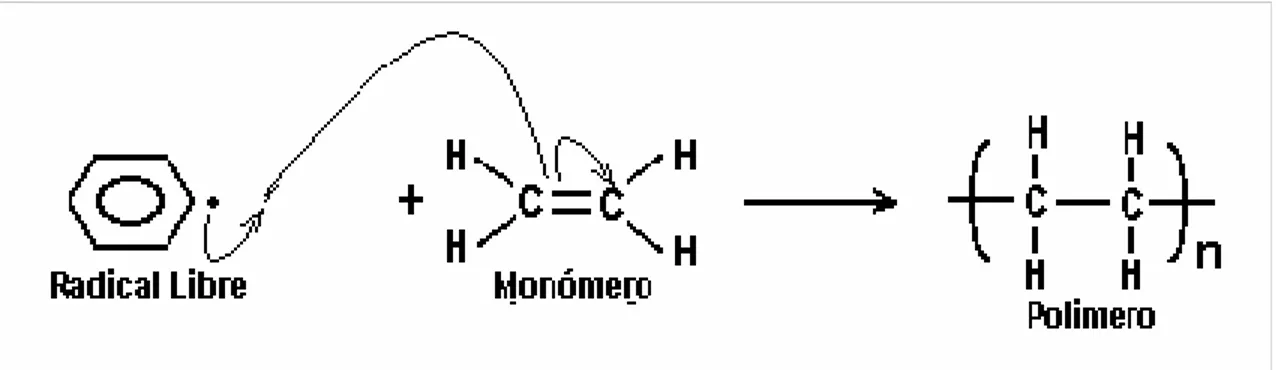 Figura 1.-  Reacción de Polimerización Vía Radical Libre 