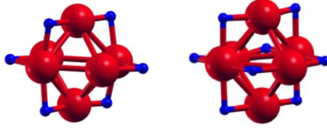 Fig. 9.  Lowest energy structures of Co 6  with six and eight chemisorbed H atoms. 
