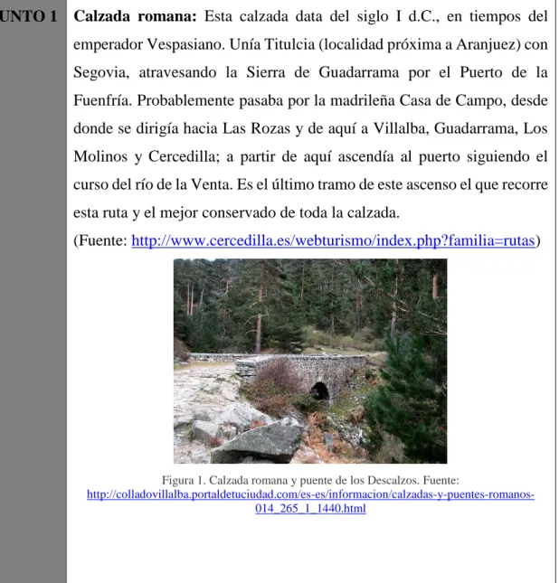 Tabla 7. Puntos de interés cultural y natural de la senda por el valle de la Fuenfría
