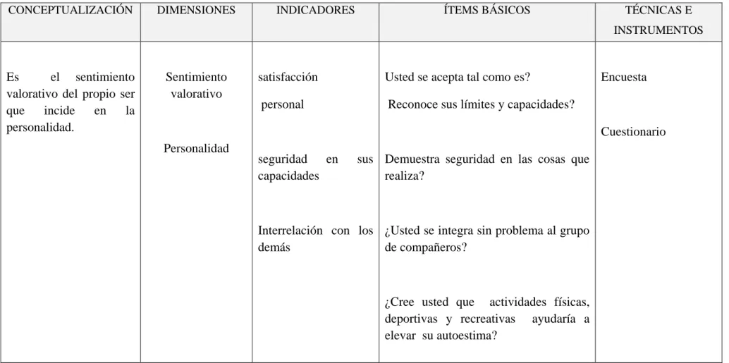 Tabla 2: Operativización de las variables.  