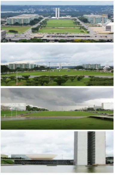 Figure 5: Monumental Axis of Brasilia. Sequence of  central perspective (viewpoints from above to below): 