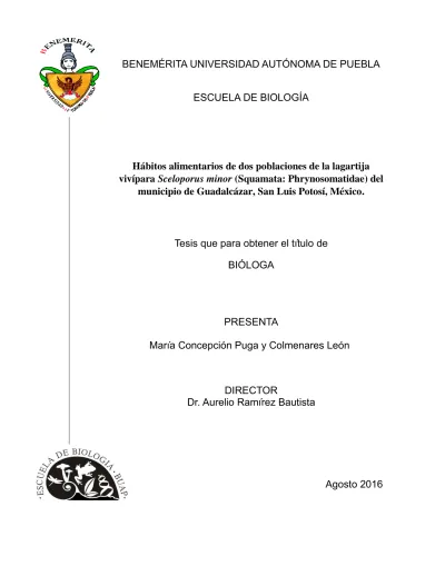 BenemÉrita Universidad AutÓnoma De Puebla Escuela De BiologÍa Tesis Que Para Obtener El Título