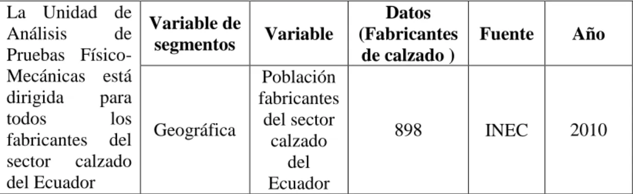 Tabla 4: Segmentación de Mercado 