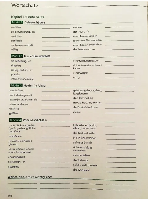 Figura 5. Aspekte 1, Arbeitsbuch, p. 160. 