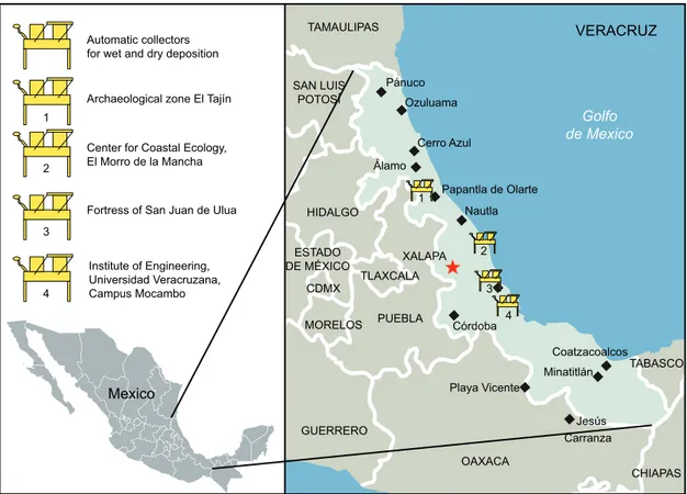 Fig. 1. Sampling sites located along the coast of the Gulf of Mexico.