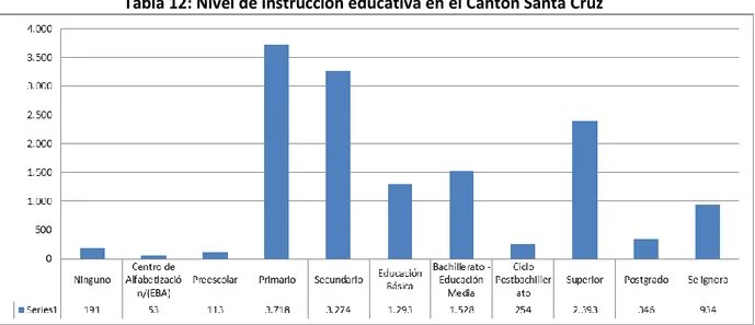 Tabla 12: Nivel de instrucción educativa en el Cantón Santa Cruz 