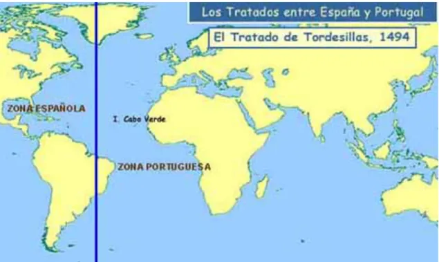 FIGURA 5 : EL REPARTO DEL MUNDO ENTRE ESPAÑA Y PORTUGAL 