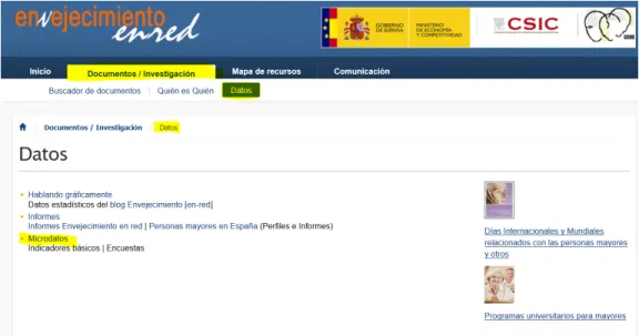 Figura 4.6: Microdatos en la web del Envejecimiento en red
