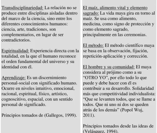 Cuadro 12. Principios de la Educación holista y la educación maya. 
