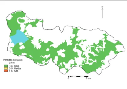 Figura 5. Mapa de pérdidas de suelo bajo  un manejo de labranza de conservación  ( LC ) para la producción de maíz en la  cuenca de Zirahuén, Michoacán.