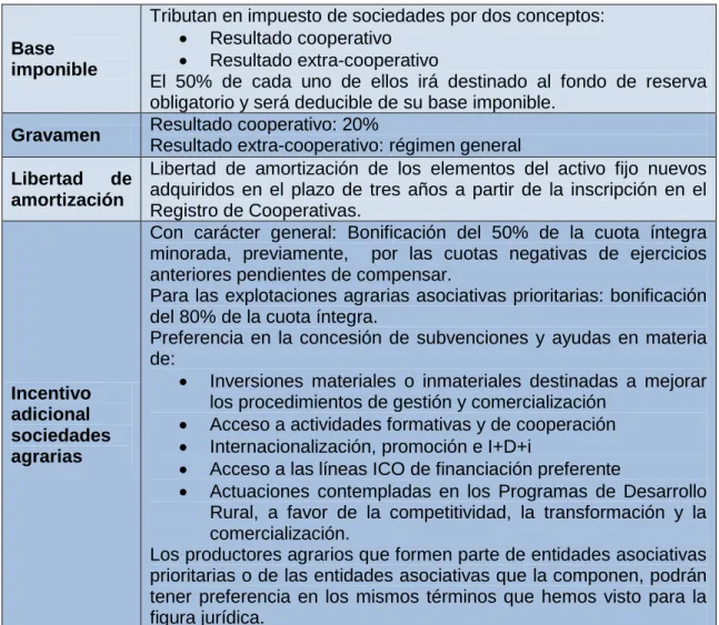 Tabla 1.3. Incentivos fiscales de la Sociedad Cooperativa 