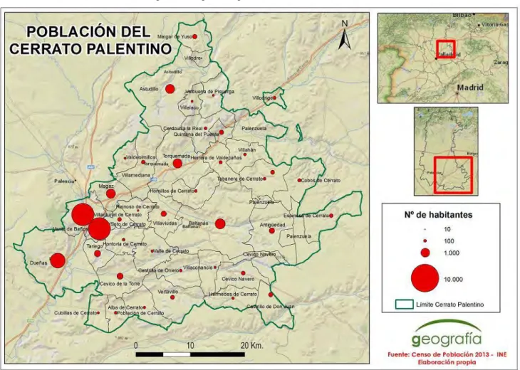 Figura 3. Mapa de la población del Cerrato Palentino